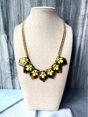 J.Crew Tortoise Floral Statement Necklace Gold & Neon yellow